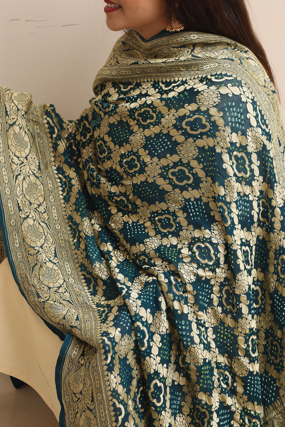 Blue Banarasi Bandhani Georgette Dupatta - Luxurion World