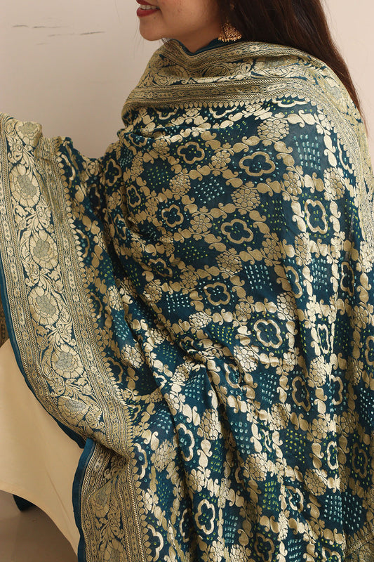 Blue Banarasi Bandhani Georgette Dupatta - Luxurion World