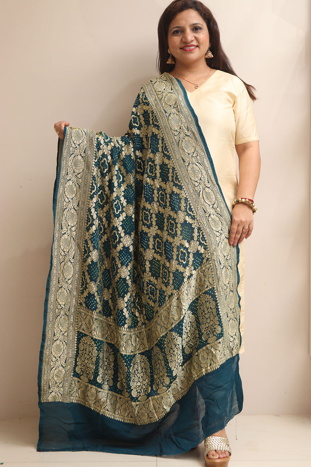 Blue Banarasi Bandhani Georgette Dupatta - Luxurion World