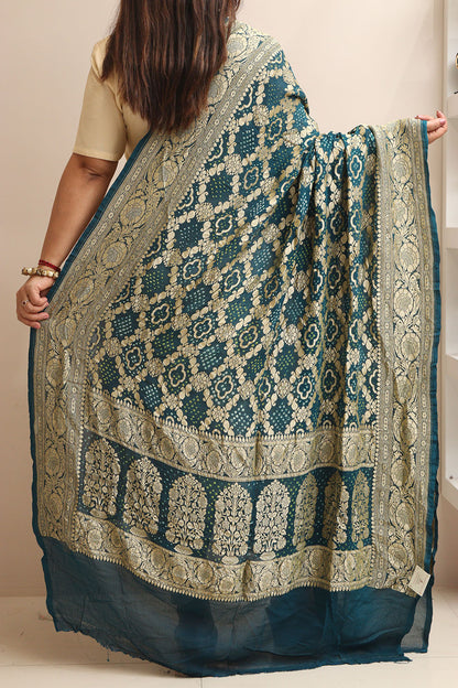 Blue Banarasi Bandhani Georgette Dupatta - Luxurion World