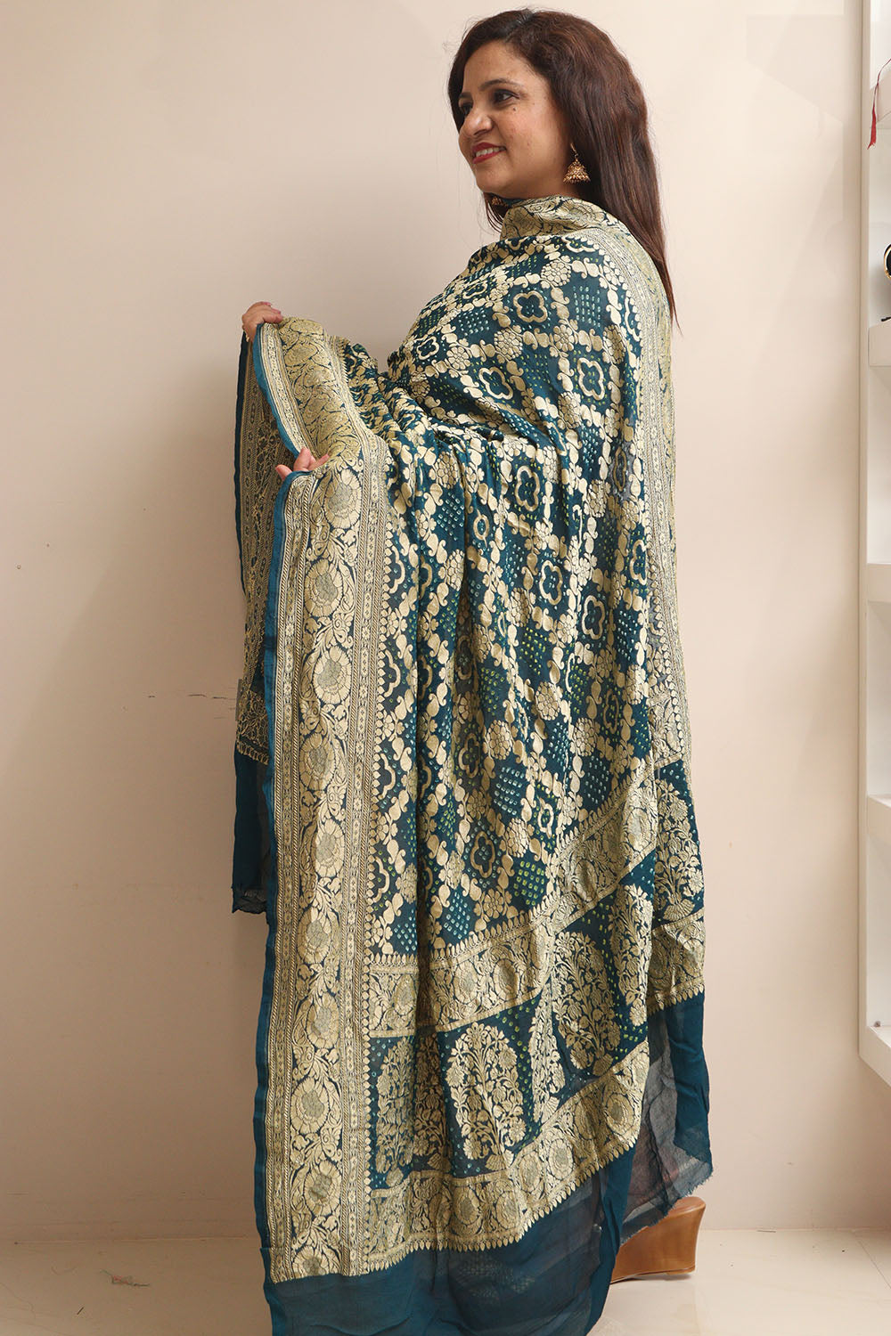 Blue Banarasi Bandhani Georgette Dupatta - Luxurion World