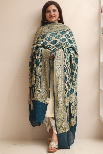 Blue Banarasi Bandhani Georgette Dupatta - Luxurion World
