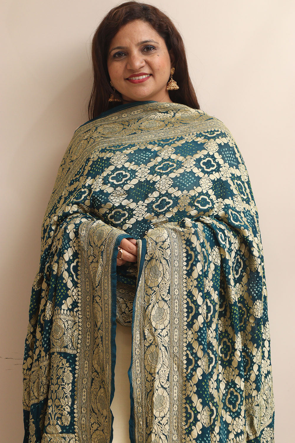 Blue Banarasi Bandhani Georgette Dupatta - Luxurion World
