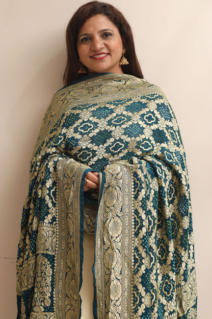Blue Banarasi Bandhani Georgette Dupatta - Luxurion World