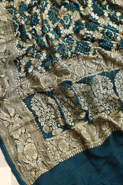 Blue Banarasi Bandhani Georgette Dupatta - Luxurion World