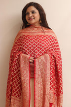 Red Banarasi Bandhani Pure Georgette Dupatta - Luxurion World- Crafted Heirlooms