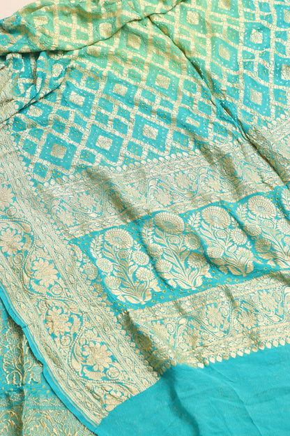 Blue & Green Banarasi Bandhani Pure Georgette Dupatta - Luxurion World