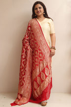 Red Banarasi Bandhani Pure Georgette Dupatta - Luxurion World