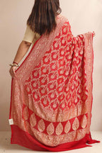Red Banarasi Bandhani Pure Georgette Dupatta - Luxurion World