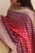 Pink & Purple Banarasi Bandhani Pure Georgette Dupatta - Luxurion World- Crafted Heirlooms