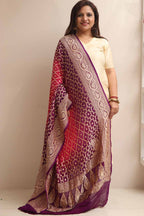 Pink & Purple Banarasi Bandhani Pure Georgette Dupatta - Luxurion World- Crafted Heirlooms