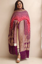 Pink & Purple Banarasi Bandhani Pure Georgette Dupatta - Luxurion World- Crafted Heirlooms