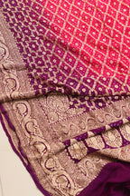 Pink & Purple Banarasi Bandhani Pure Georgette Dupatta - Luxurion World- Crafted Heirlooms