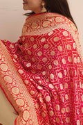 Stunning Pink Banarasi Bandhani Pure Georgette Dupatta - Luxurion World- Crafted Heirlooms