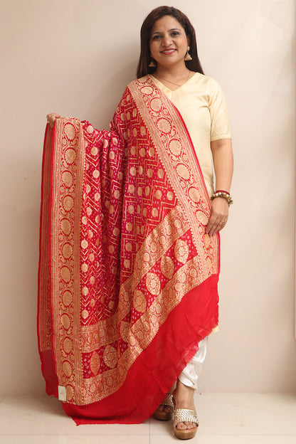Stunning Pink Banarasi Bandhani Pure Georgette Dupatta - Luxurion World