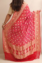 Stunning Pink Banarasi Bandhani Pure Georgette Dupatta - Luxurion World- Crafted Heirlooms