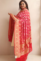 Stunning Pink Banarasi Bandhani Pure Georgette Dupatta - Luxurion World- Crafted Heirlooms