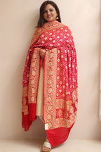 Stunning Pink Banarasi Bandhani Pure Georgette Dupatta - Luxurion World- Crafted Heirlooms