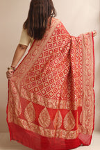 Red Banarasi Bandhani Pure Georgette Dupatta - Luxurion World- Crafted Heirlooms