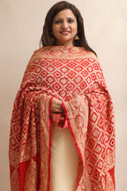 Red Banarasi Bandhani Pure Georgette Dupatta - Luxurion World- Crafted Heirlooms