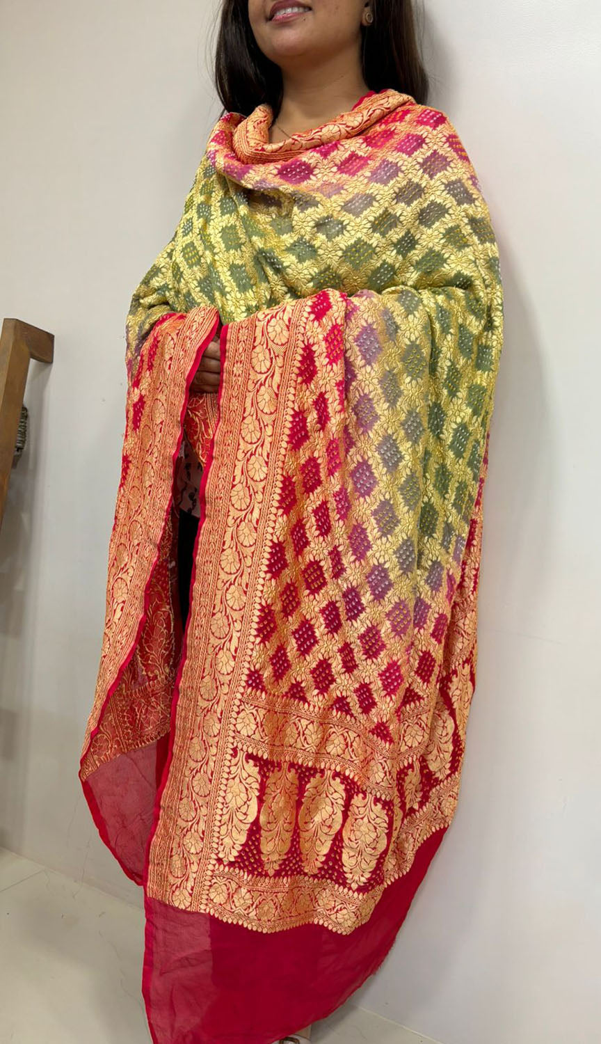Multicolor Banarasi Bandhani Pure Georgette Dupatta - Luxurion World