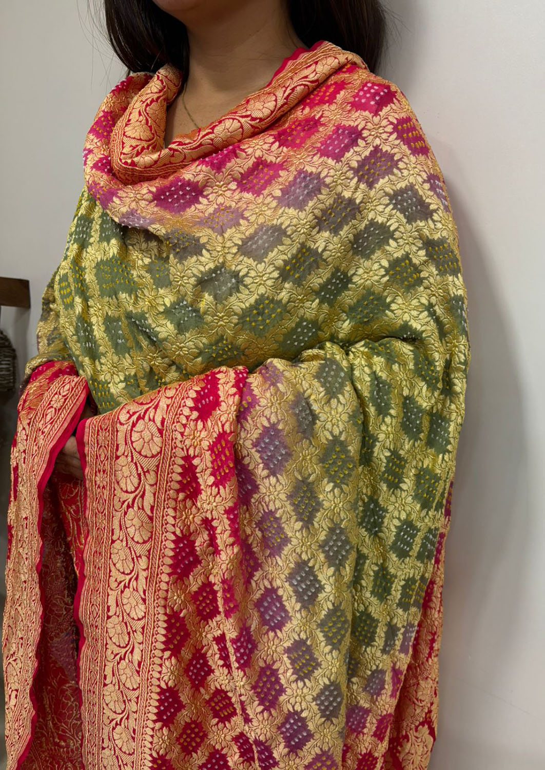 Multicolor Banarasi Bandhani Pure Georgette Dupatta - Luxurion World