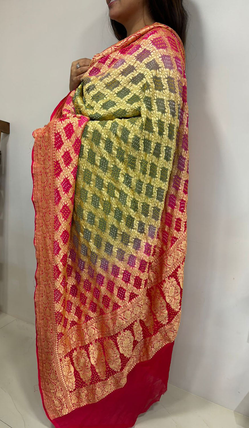 Multicolor Banarasi Bandhani Pure Georgette Dupatta - Luxurion World