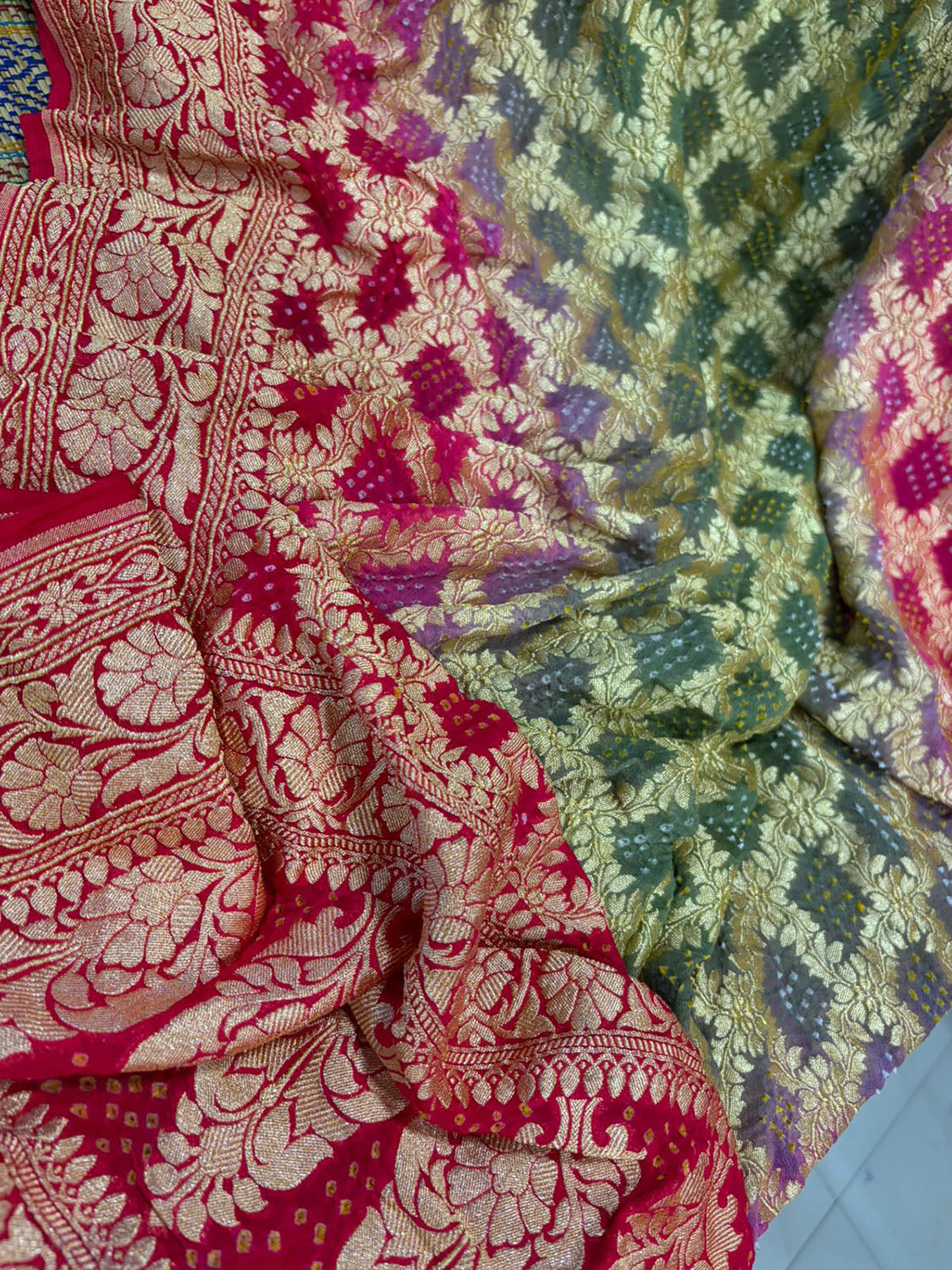 Multicolor Banarasi Bandhani Pure Georgette Dupatta - Luxurion World