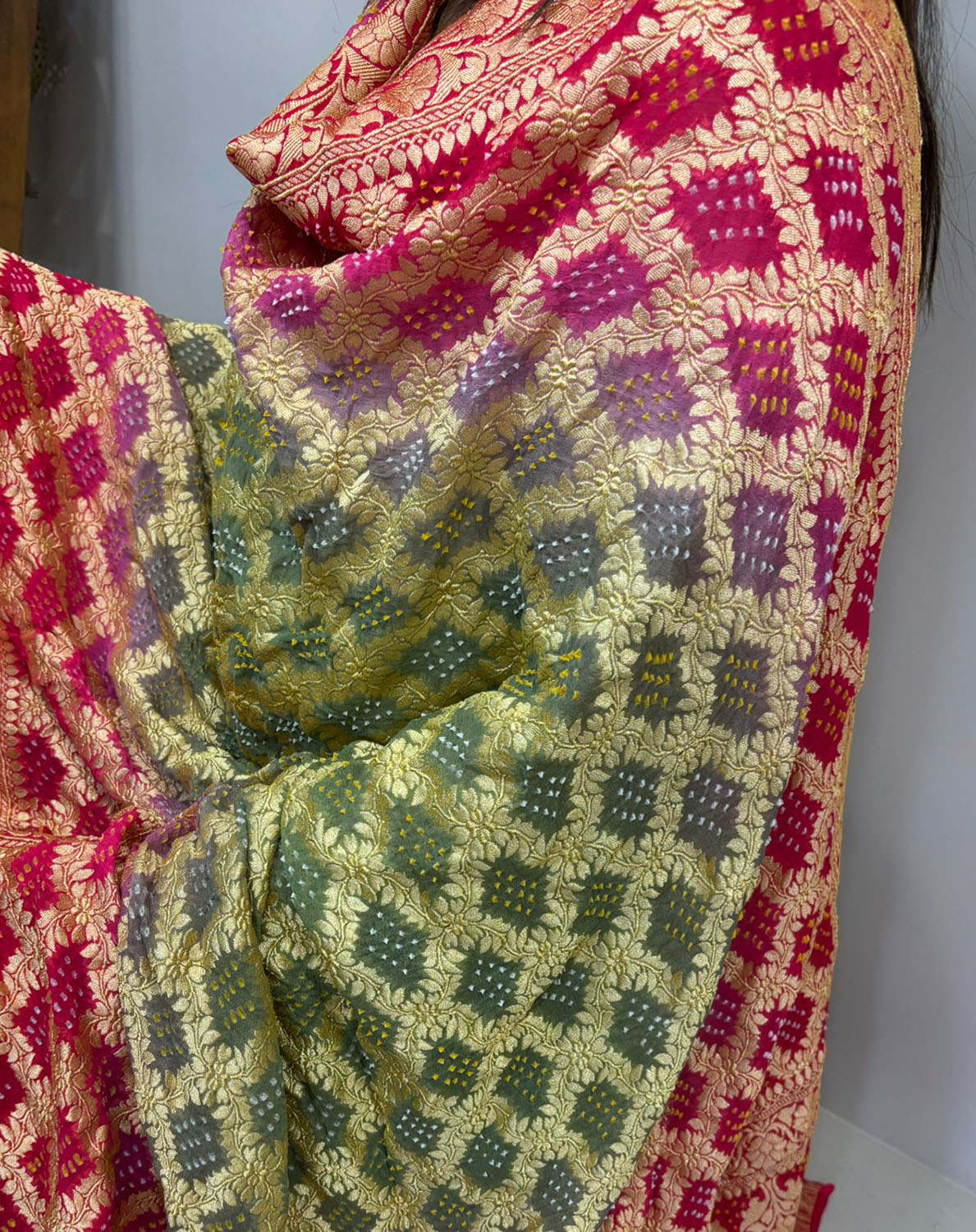 Multicolor Banarasi Bandhani Pure Georgette Dupatta - Luxurion World