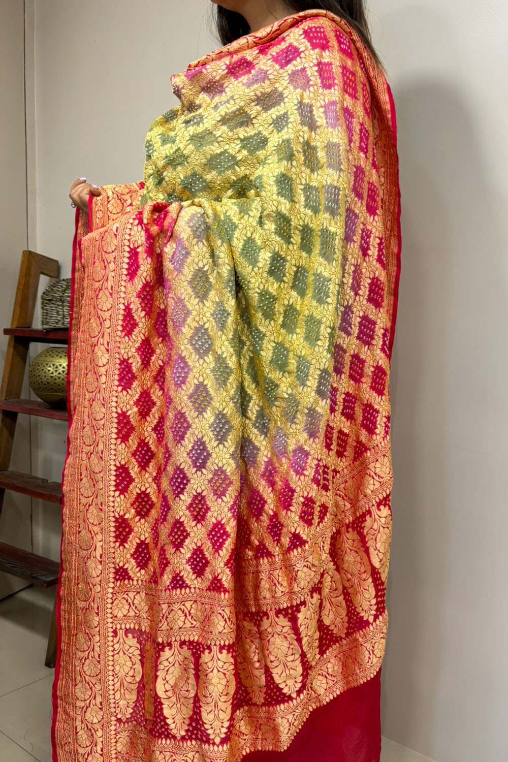 Multicolor Banarasi Bandhani Pure Georgette Dupatta - Luxurion World