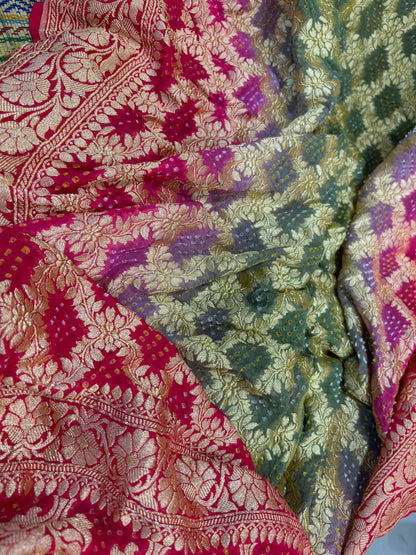 Multicolor Banarasi Bandhani Pure Georgette Dupatta - Luxurion World