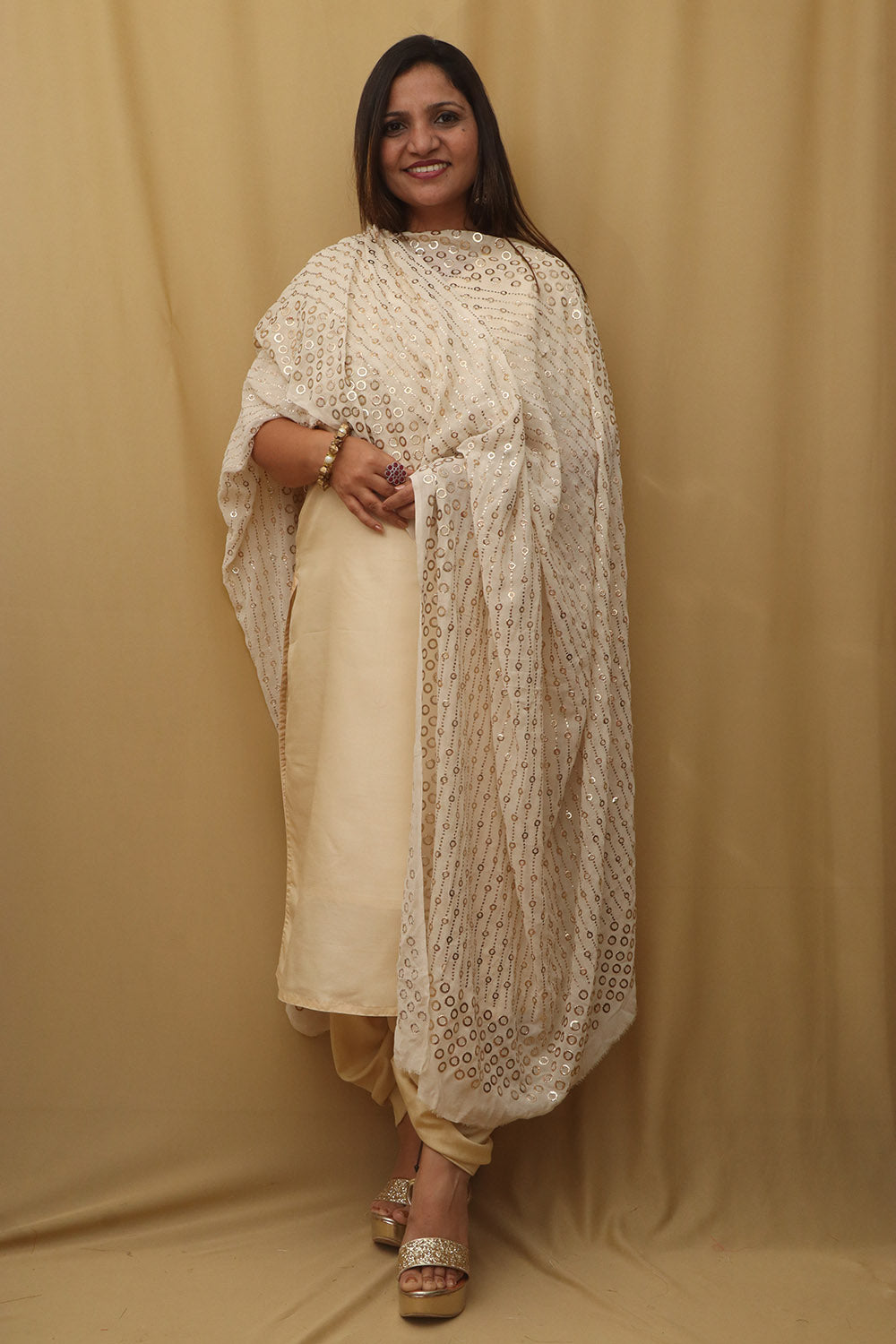 Dyeable Hand Embroidered Georgette Dupatta with Mukaish work - Luxurion World- Crafted Heirlooms
