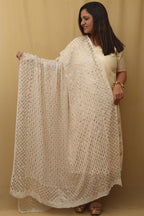 Dyeable Hand Embroidered Georgette Dupatta with Mukaish work - Luxurion World- Crafted Heirlooms