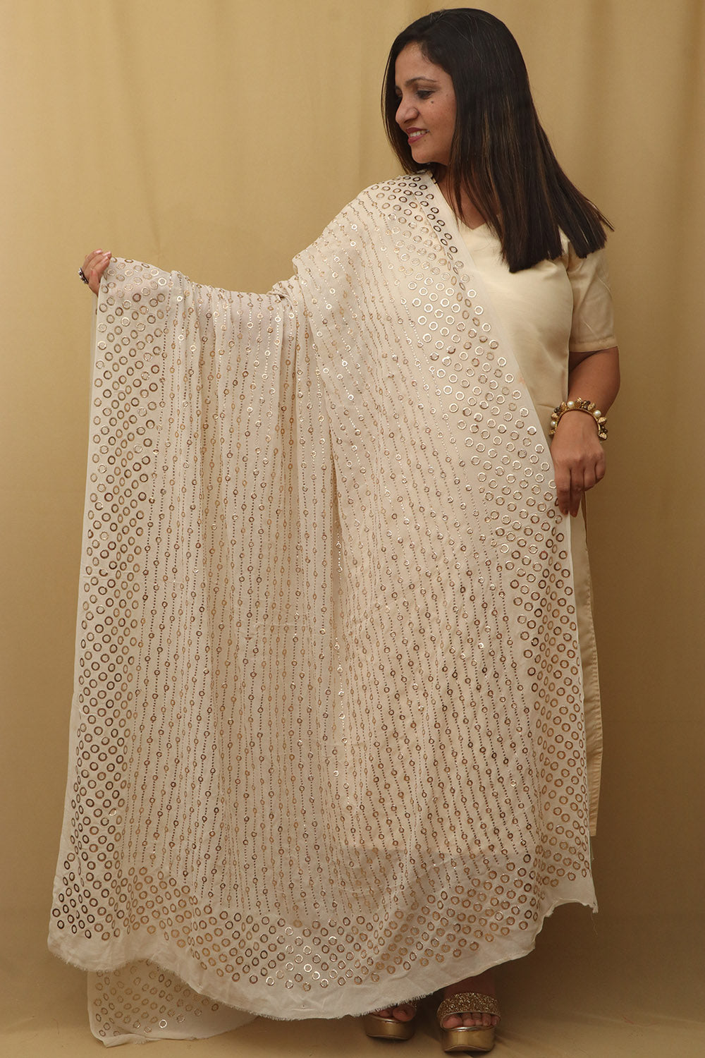 Dyeable Hand Embroidered Georgette Dupatta with Mukaish work - Luxurion World- Crafted Heirlooms