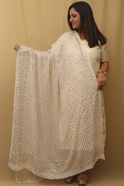 Dyeable Hand Embroidered Georgette Dupatta with Mukaish work - Luxurion World