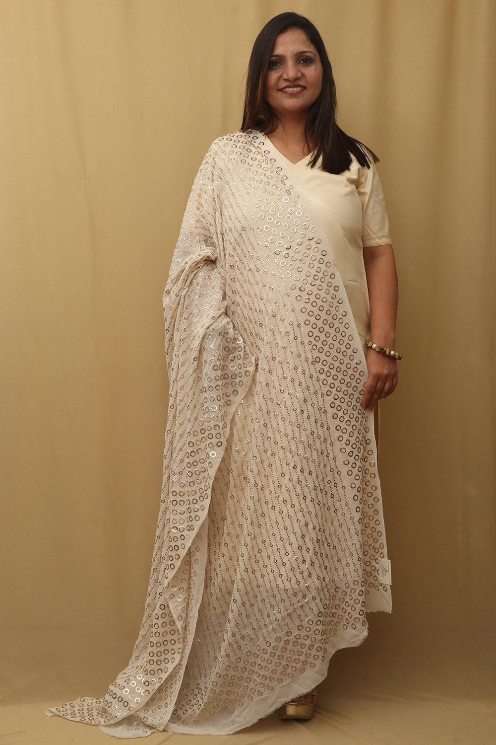 Dyeable Hand Embroidered Georgette Dupatta with Mukaish work - Luxurion World- Crafted Heirlooms