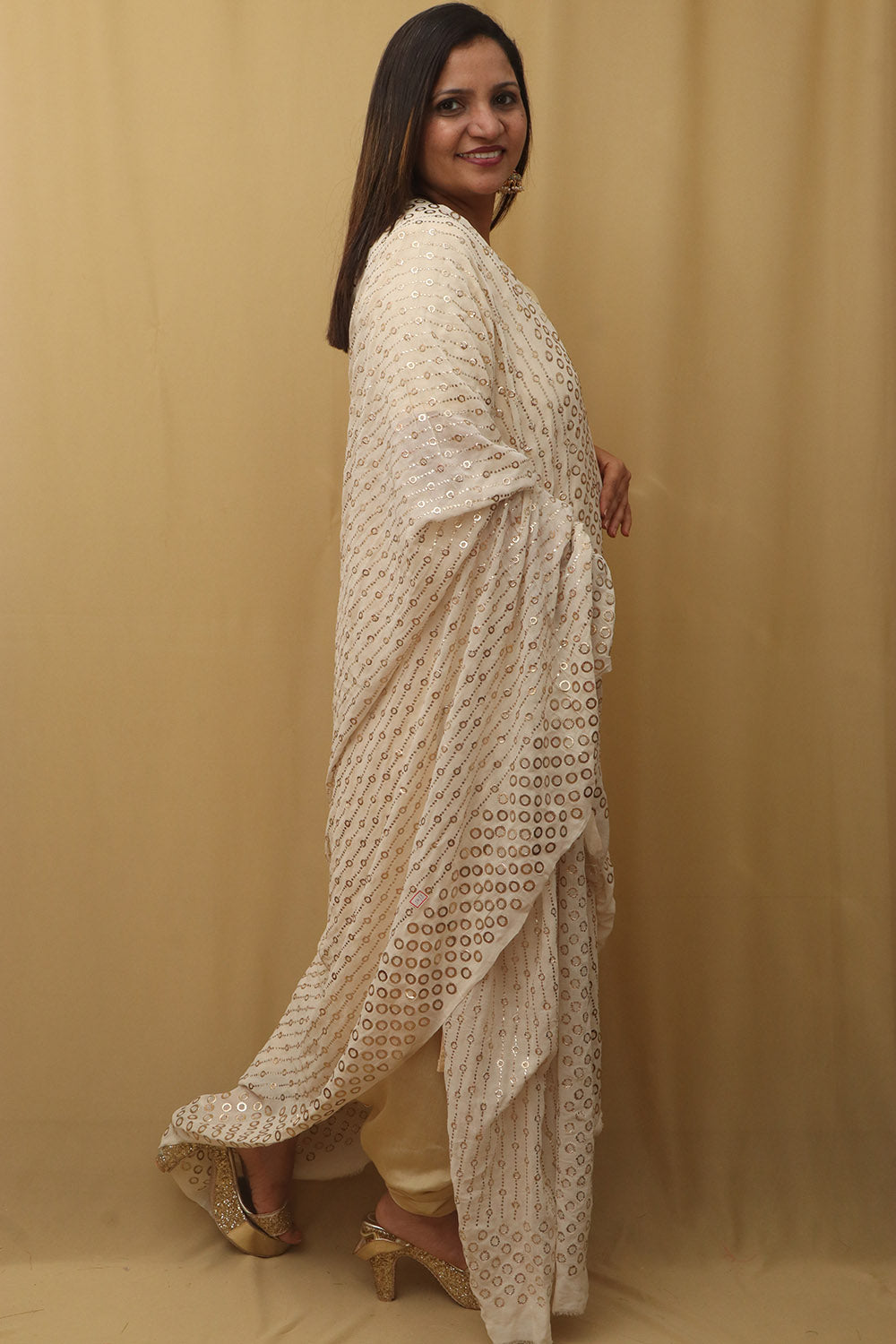 Dyeable Hand Embroidered Georgette Dupatta with Mukaish work - Luxurion World- Crafted Heirlooms