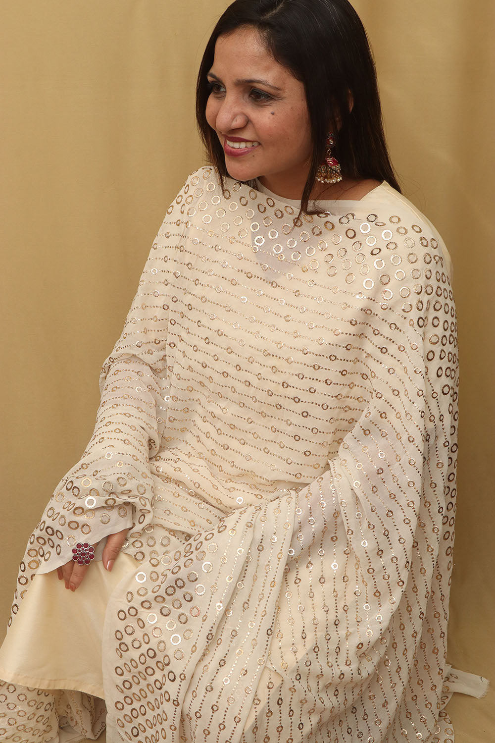 Dyeable Hand Embroidered Georgette Dupatta with Mukaish work - Luxurion World- Crafted Heirlooms