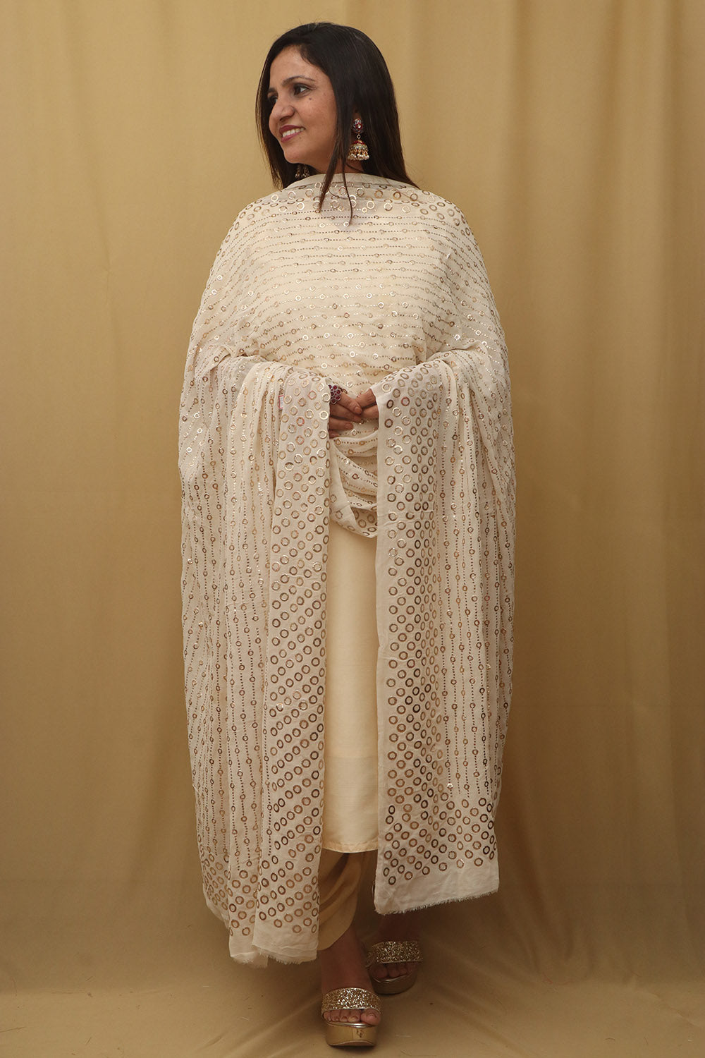 Dyeable Hand Embroidered Georgette Dupatta with Mukaish work - Luxurion World- Crafted Heirlooms