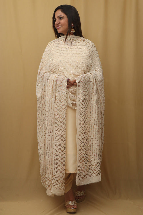 Dyeable Hand Embroidered Georgette Dupatta with Mukaish work - Luxurion World- Crafted Heirlooms