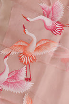 Peach Hand Painted Organza Bird Design Dupatta - Luxurion World