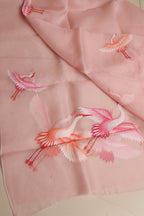 Pink Hand Painted Organza Bird Design Dupatta - Luxurion World