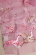 Purple Hand Painted Organza Bird Design Dupatta - Luxurion World