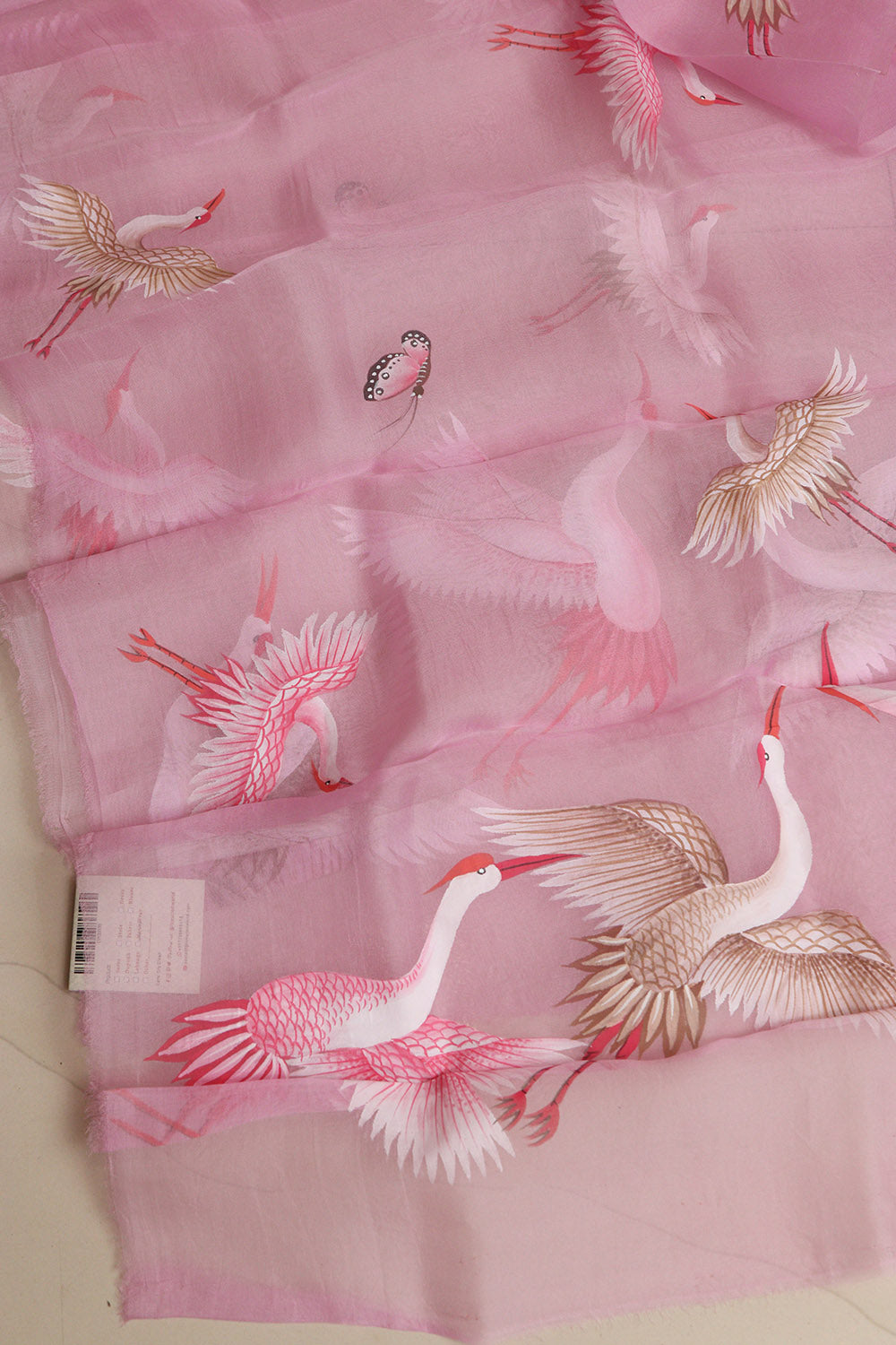 Purple Hand Painted Organza Bird Design Dupatta - Luxurion World