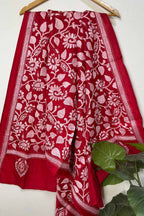 Stunning Red Hand Embroidered Kantha Bangalore Silk Dupatta - Luxurion World