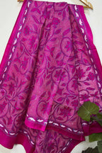 Pretty in Pink: Hand Embroidered Kantha Bangalore Silk Dupatta - Luxurion World