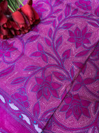 Pretty in Pink: Hand Embroidered Kantha Bangalore Silk Dupatta - Luxurion World