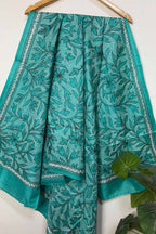 Blue Hand Embroidered Kantha Bangalore Silk Dupatta - Luxurion World