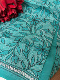 Blue Hand Embroidered Kantha Bangalore Silk Dupatta - Luxurion World