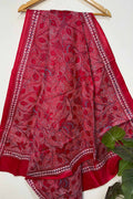 Stunning Red Hand Embroidered Kantha Bangalore Silk Dupatta - Luxurion World